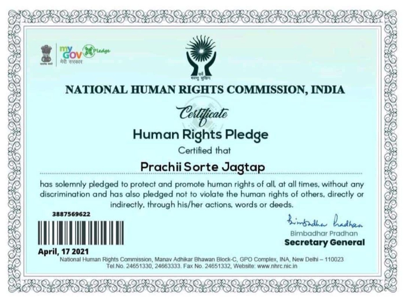 National Human Rights Commission Pledge